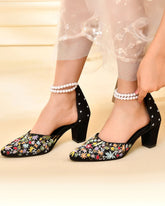 NOCTURNE - Coal Black Embellished Block Heel